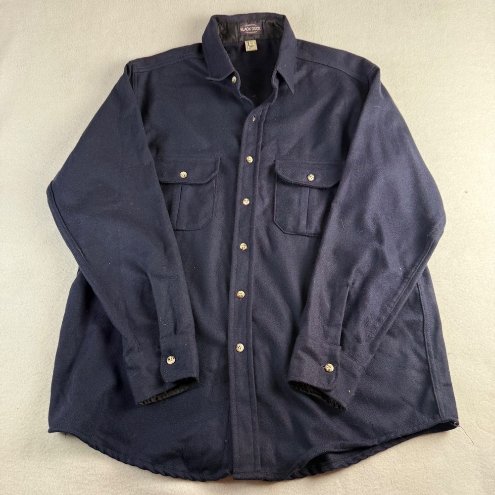 Black Duck Mens 100% Pure Wool Navy Blue Button Down CPO Overshirt Large
